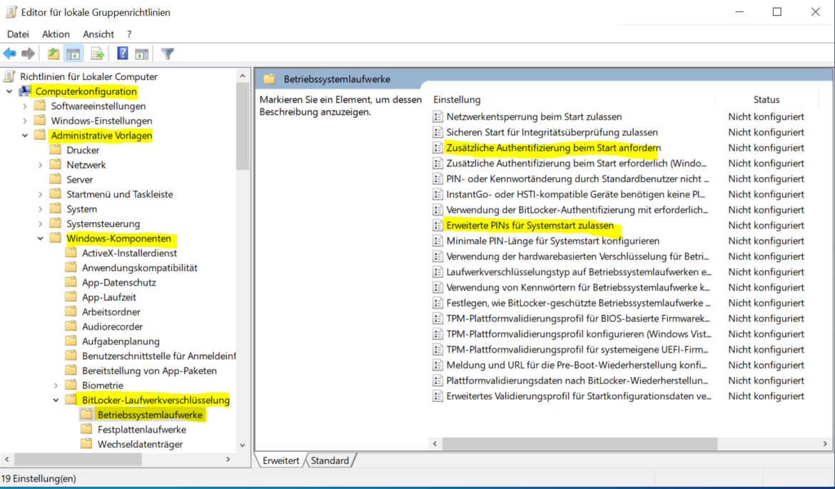 BitLocker ohne TPM nutzen oder booten mit PIN/Password